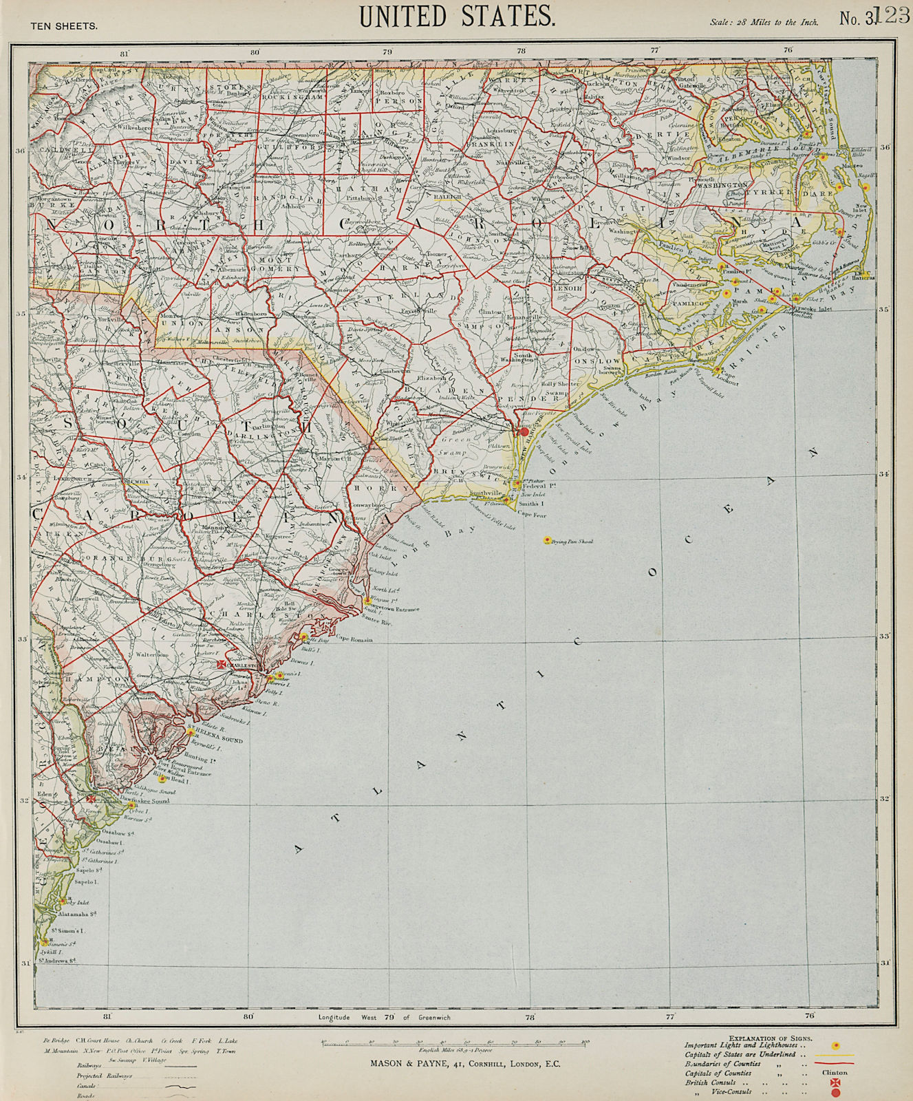 NORTH & SOUTH CAROLINA COAST. Outer Banks. Sea Islands. Hatteras LETTS 1884 map