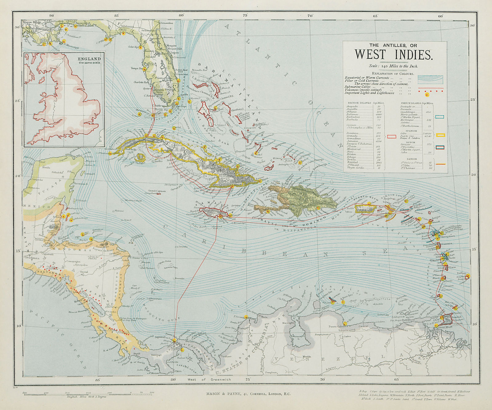 WEST INDIES Dutch French Swedish Danish Spanish British islands. LETTS 1884 map