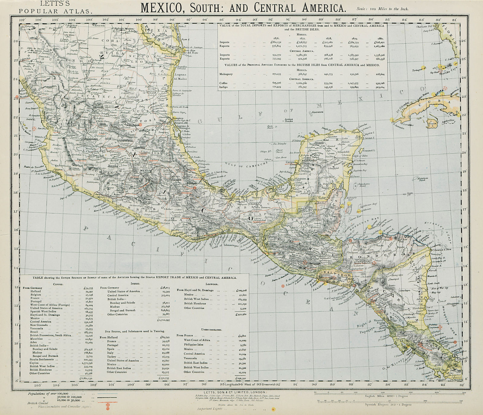 Associate Product SOUTHERN MEXICO & CENTRAL AMERICA. Lighthouses. Key West Yucatan. LETTS 1884 map