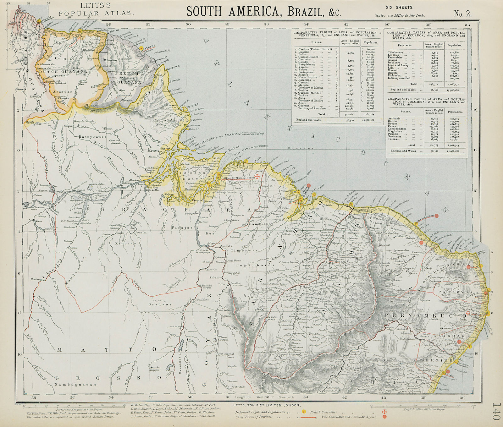 Associate Product NORTH BRAZIL & GUYANAS. Lighthouses. Graopara Surinam Natal. LETTS 1884 map