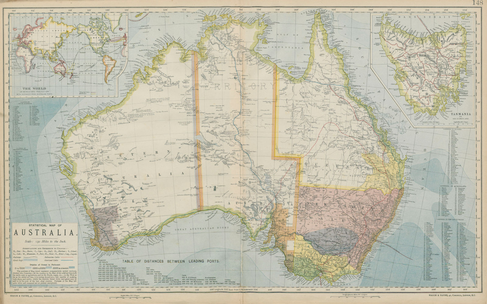 Associate Product AUSTRALIA. White=unexplored. Violet & green=best sheep country. LETTS 1884 map