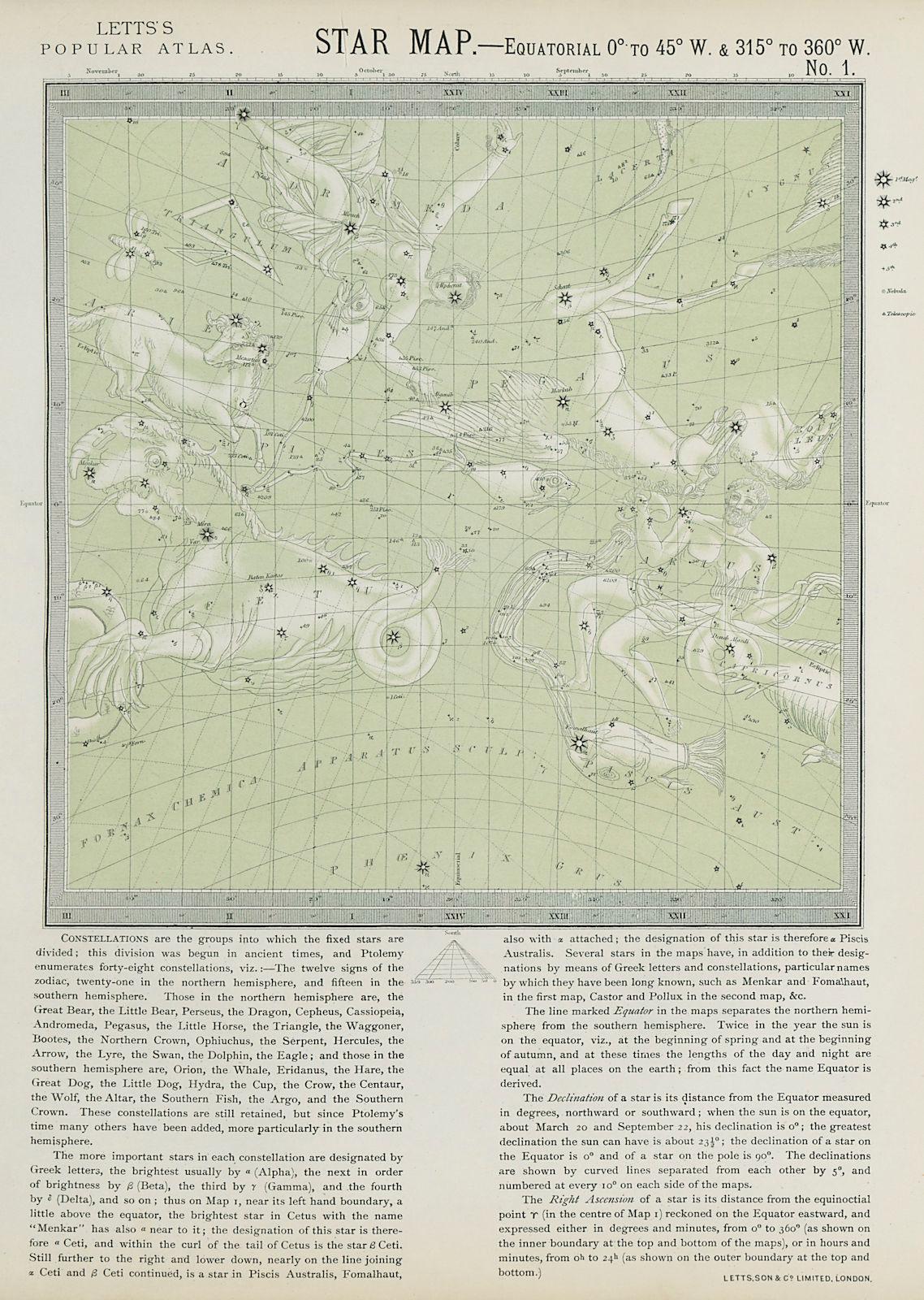 Associate Product ASTRONOMY CELESTIAL Star map chart signs Spring Aries Aquarius Pisces LETTS 1884