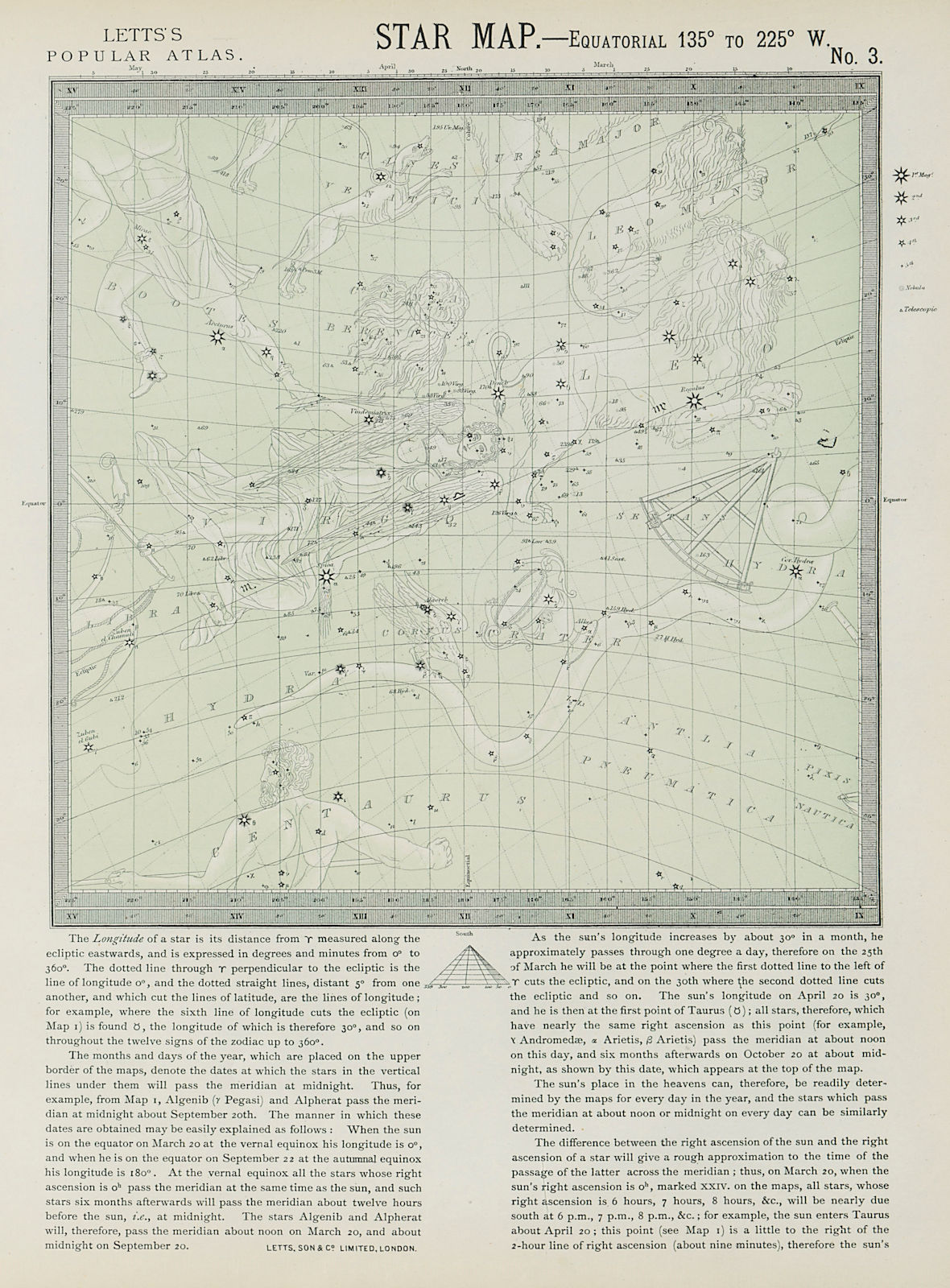 ASTRONOMY CELESTIAL Star map chart signs Autumn Leo Virgo Libra. LETTS 1884