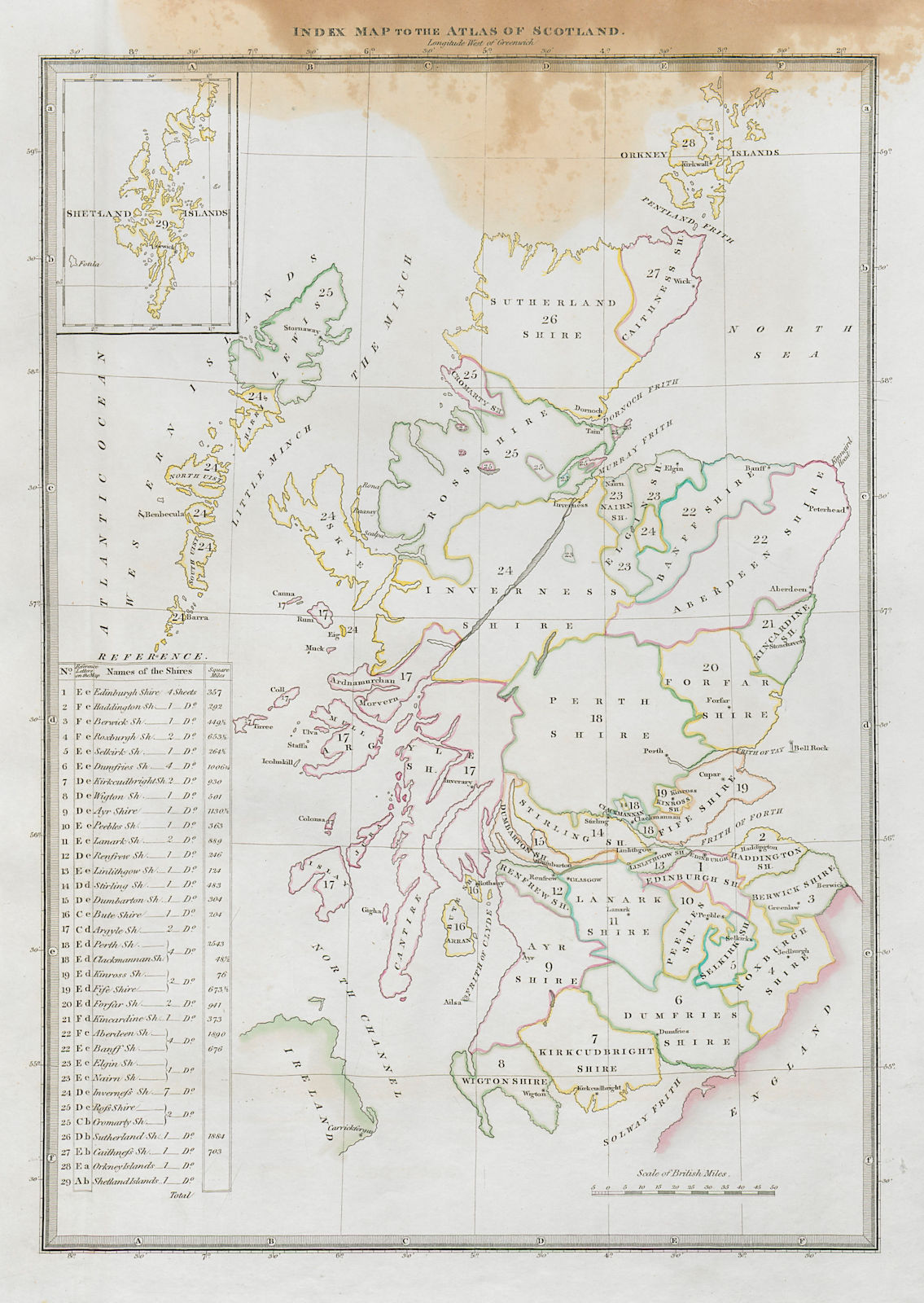 Index map to the Atlas of Scotland. Counties/Shires. THOMSON 1832 old