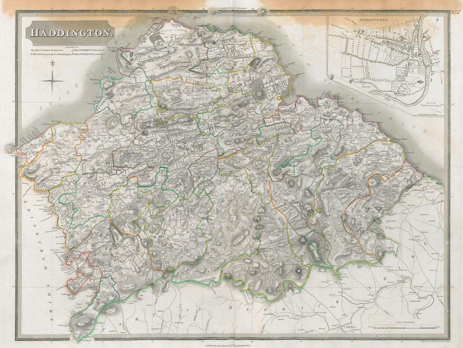 Haddingtonshire & town plan. East Lothian. Gullane Muirfield. THOMSON 1832 map