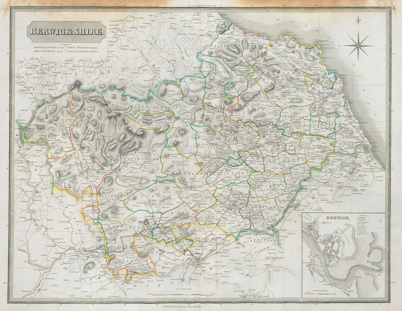Associate Product Berwickshire. B-upon-Tweed town plan. Duns Burnmouth Eyemouth. THOMSON 1832 map