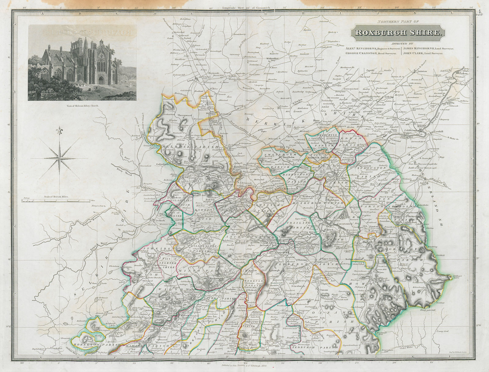 Northern Roxburghshire Jedburgh Hawick Melrose Kelso Galashiels THOMSON 1832 map