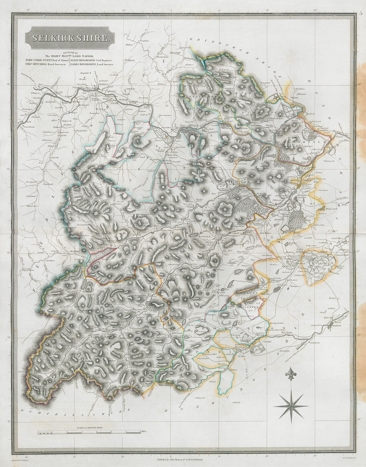 Selkirkshire county map. Peebles Innerleithen Galashiels Ettrick. THOMSON 1832