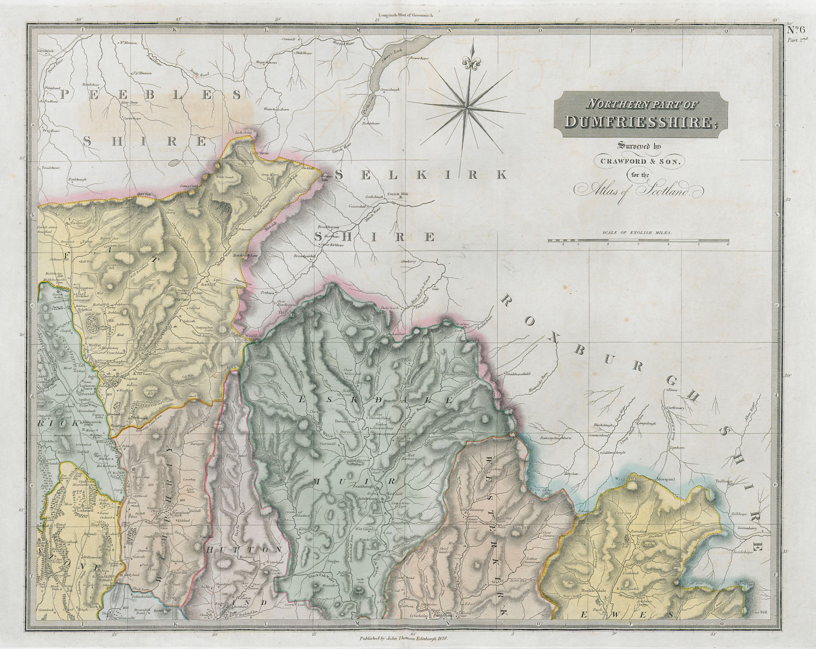 Dumfrieshire north-east sheet. Moffat Ettrick Beattock. THOMSON 1832 old map