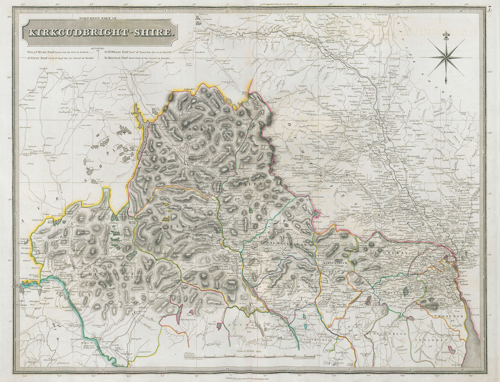 Kirkcudbrightshire north. Dumfries Shawhead Sanquhar Thornhill. THOMSON 1832 map