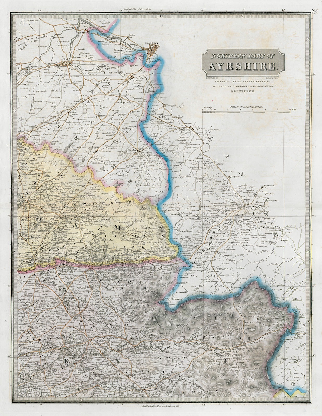 Ayrshire north-east. Kilmarnock Glasgow Paisley East Kilbride. THOMSON 1832 map