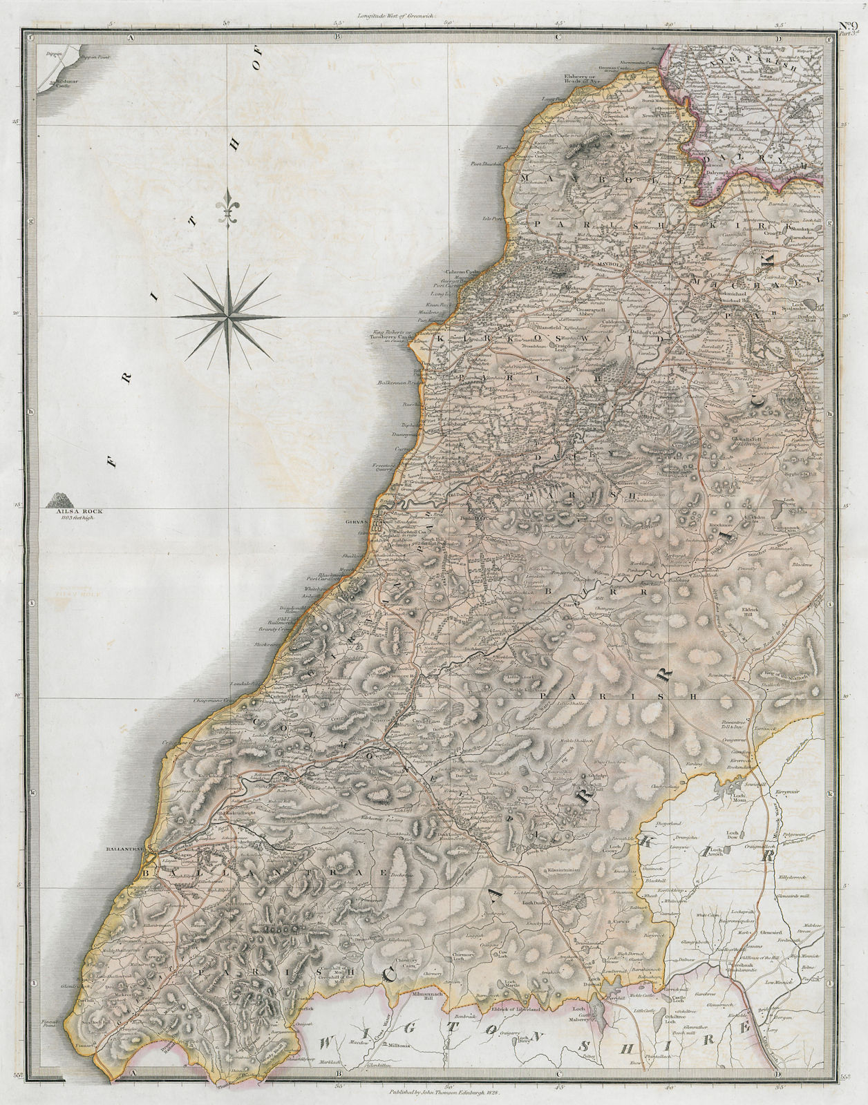 Associate Product Ayrshire south-west sheet. Turnberry Maybole Girvan Ballantrae. THOMSON 1832 map