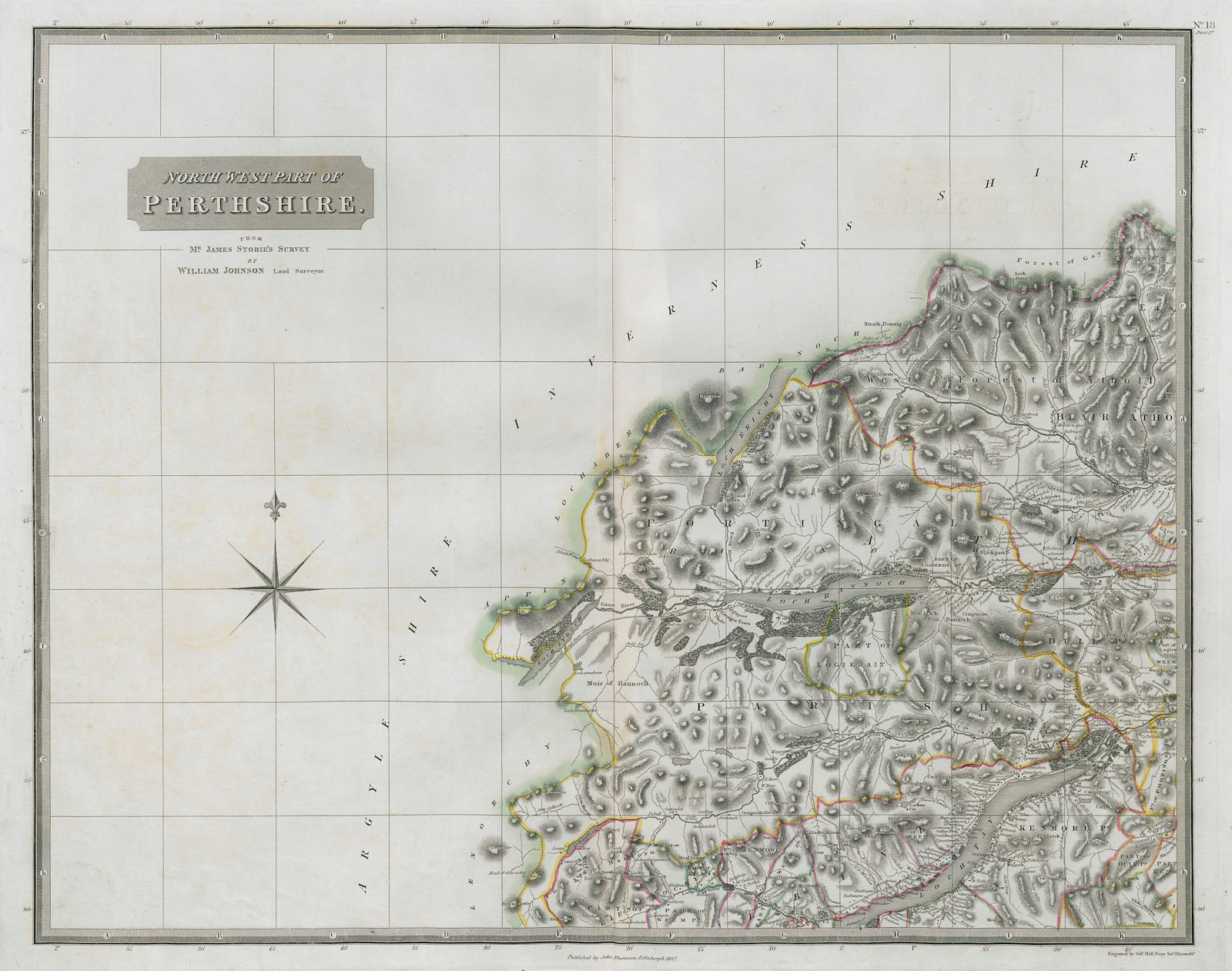 Perthshire north west. Lochs Rannoch, Tay & Ericht. Kinloch. THOMSON 1832 map