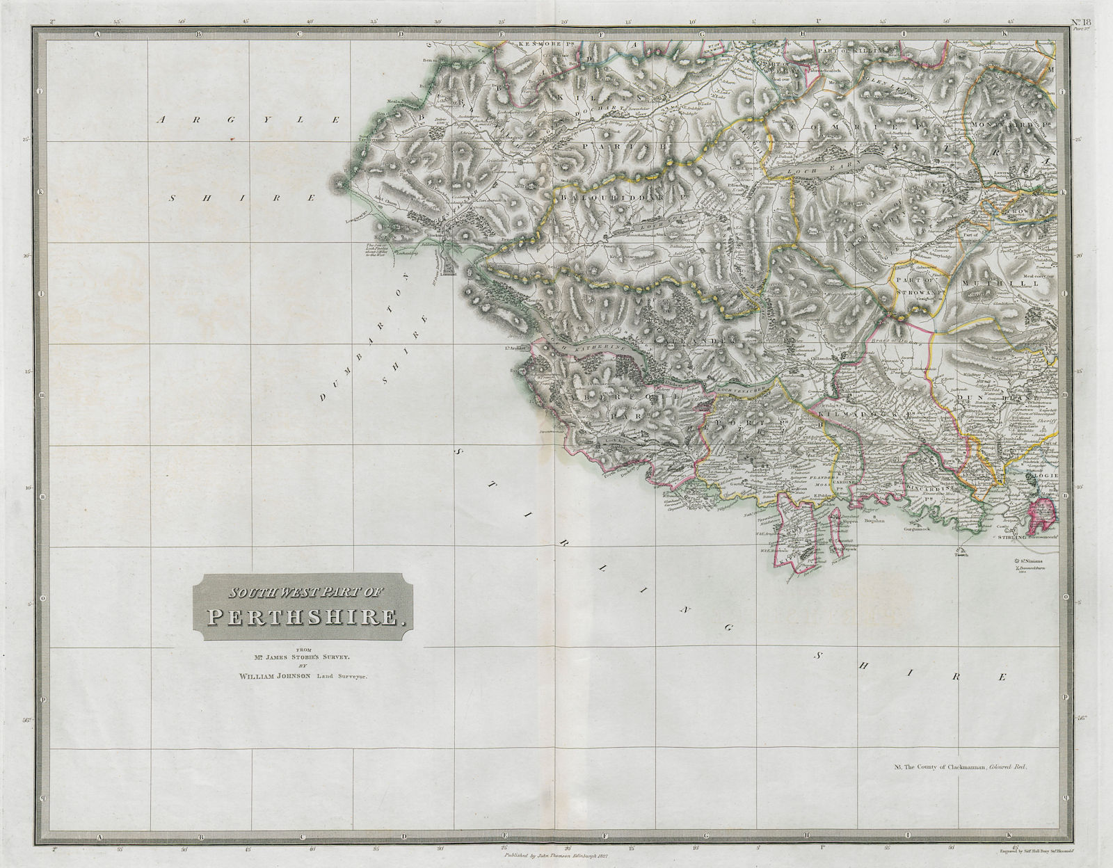 Perthshire south west. Trossachs Callander Dunblane Stirling. THOMSON 1832 map