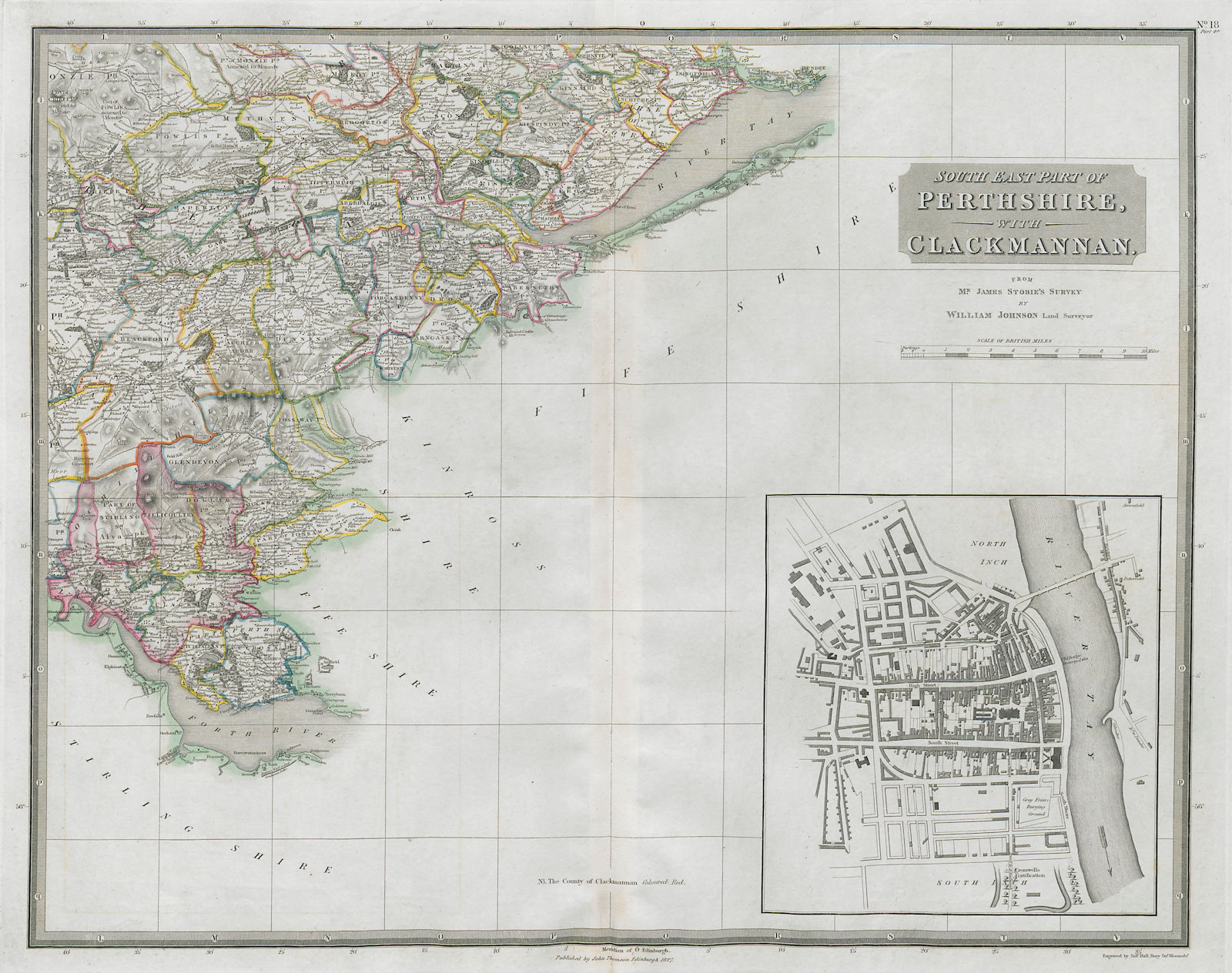 South east Perthshire & Clackmannanshire. Dundee Gleneagles. THOMSON 1832 map