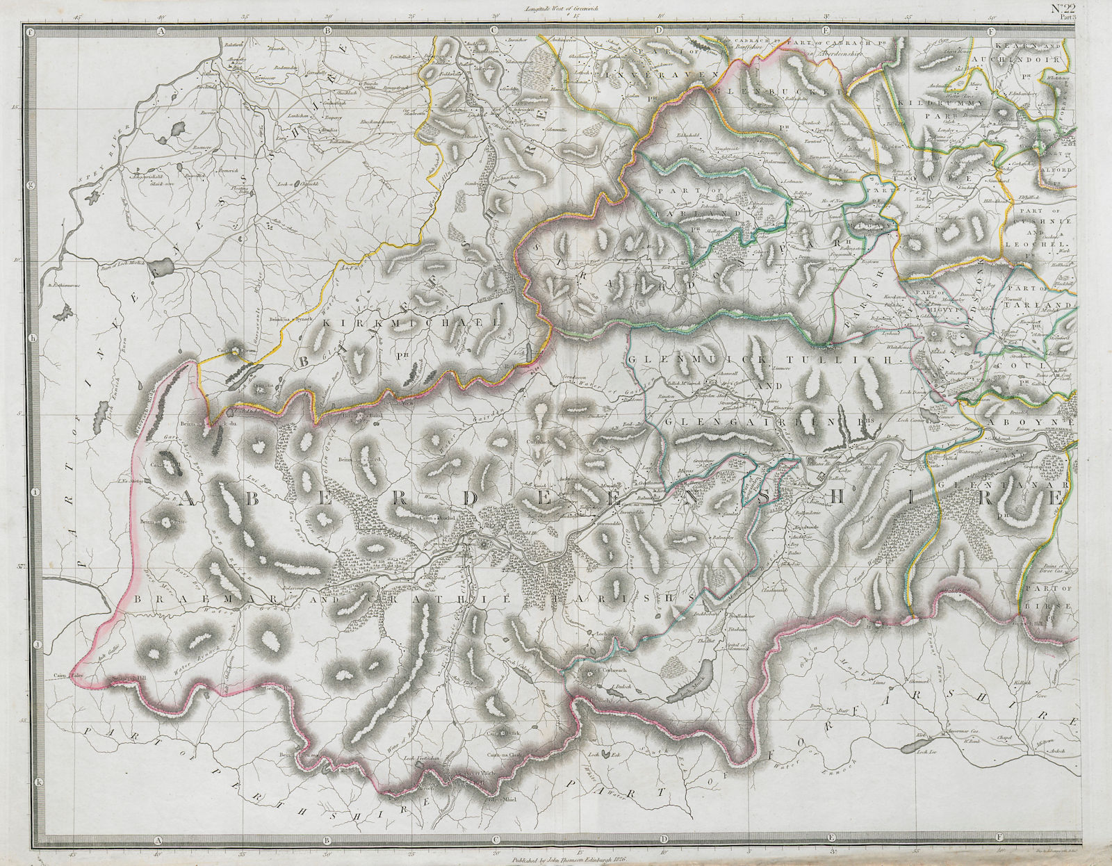 Aberdeen & Banffshires south-west. Ballater Cairngorms Braemar. THOMSON 1832 map