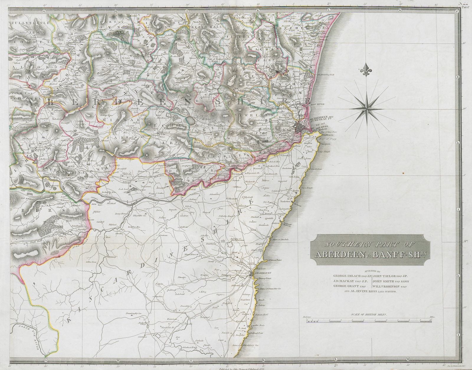 Aberdeen & Banffshires south-east. Inverurie Dyce. THOMSON 1832 old map