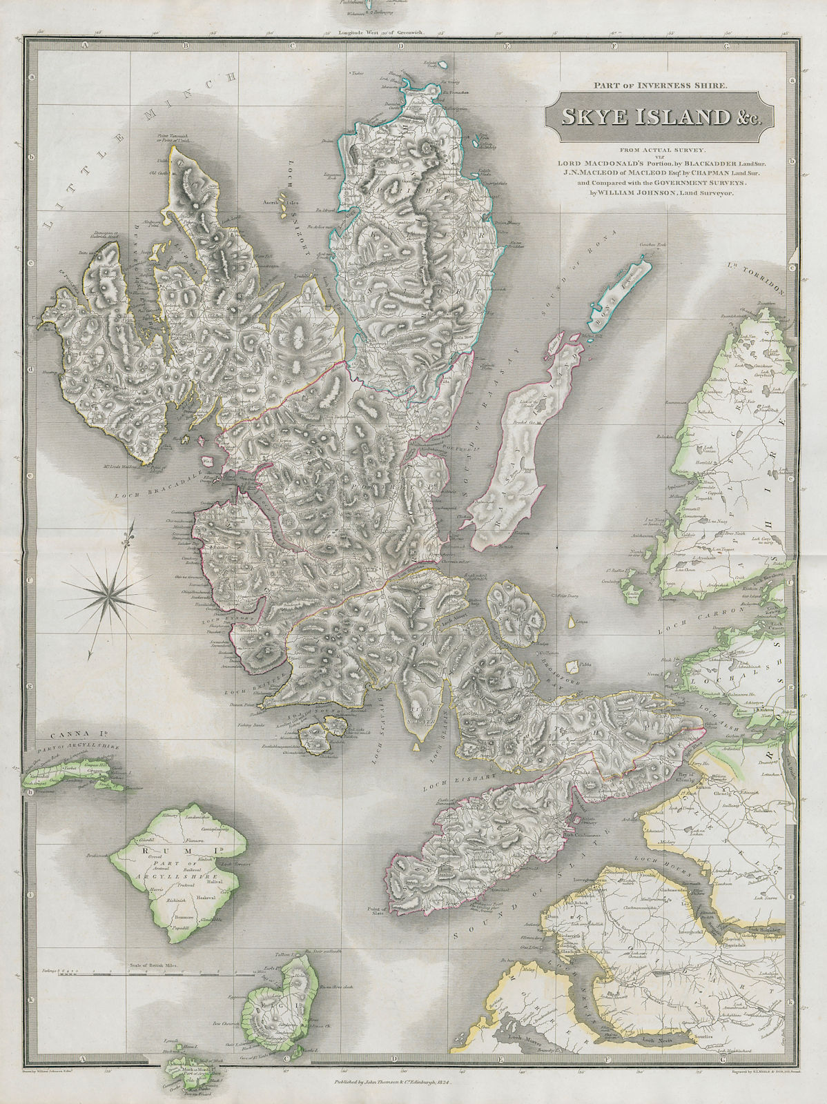Isle of Skye. Inverness-shire part. Lochalsh Rum Eig Talisker. THOMSON 1832 map