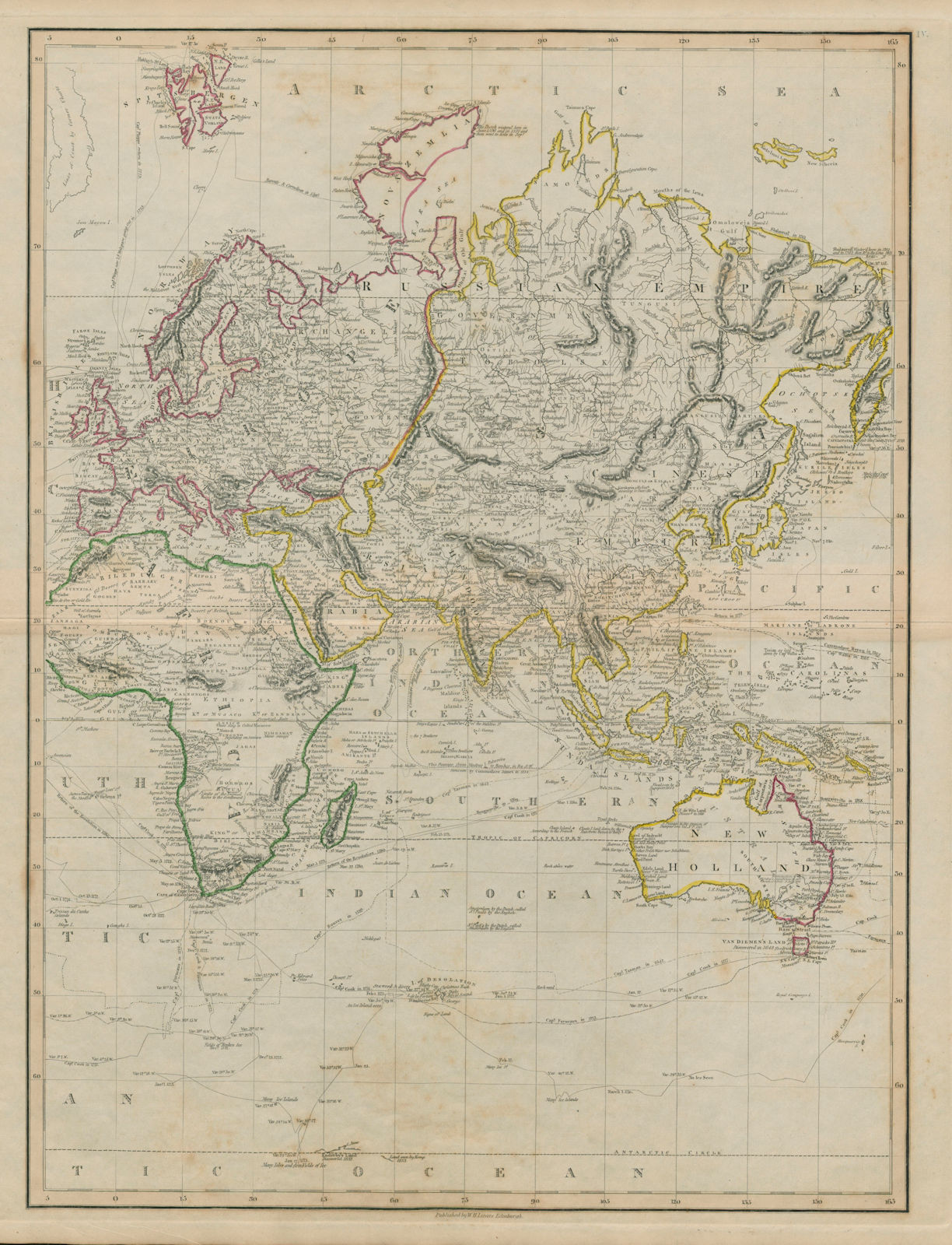 Eastern Hemisphere. New Holland. World on Mercator's Projection. LIZARS 1842 map