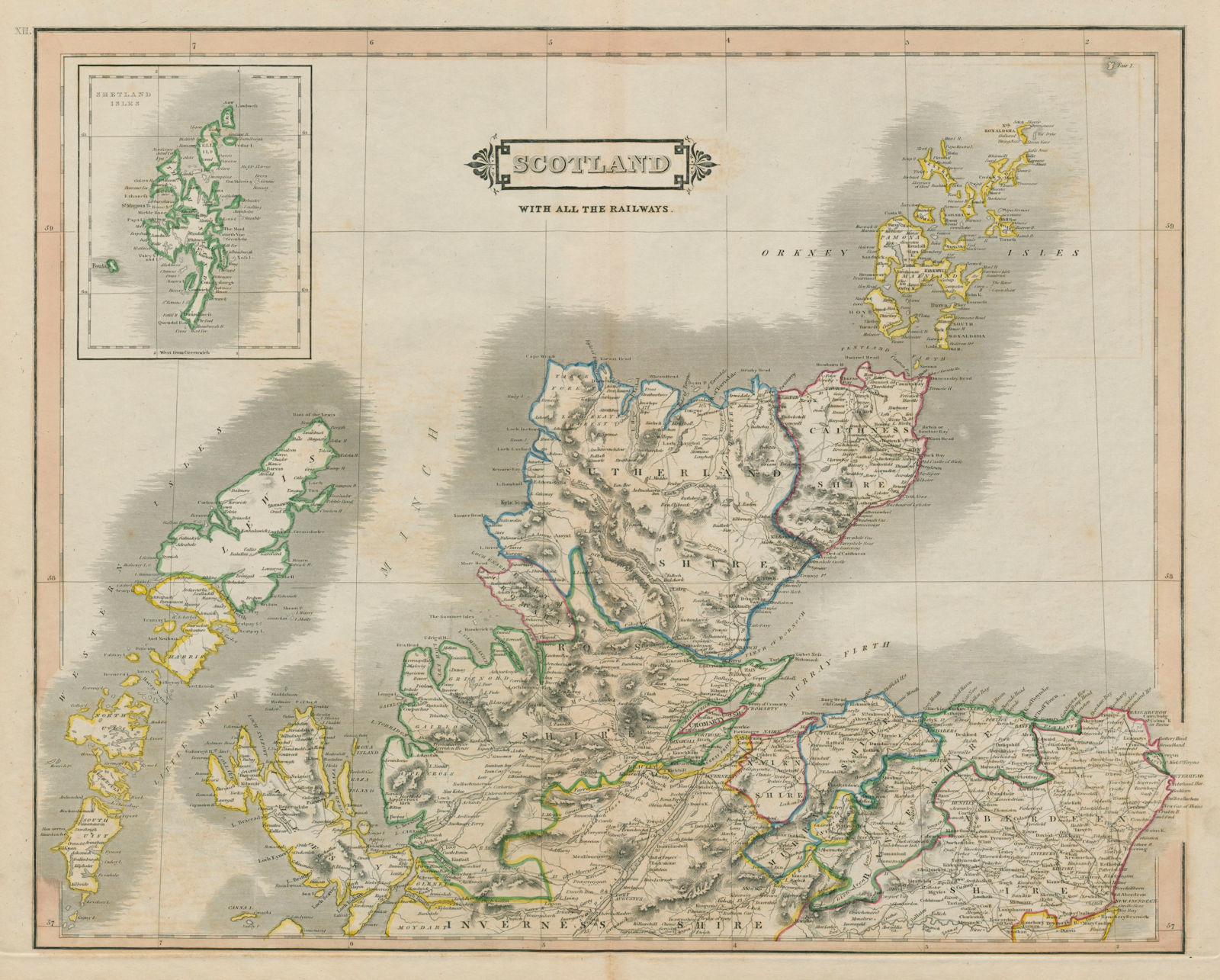 Northern Scotland with all the railways. LIZARS 1842 old antique map chart