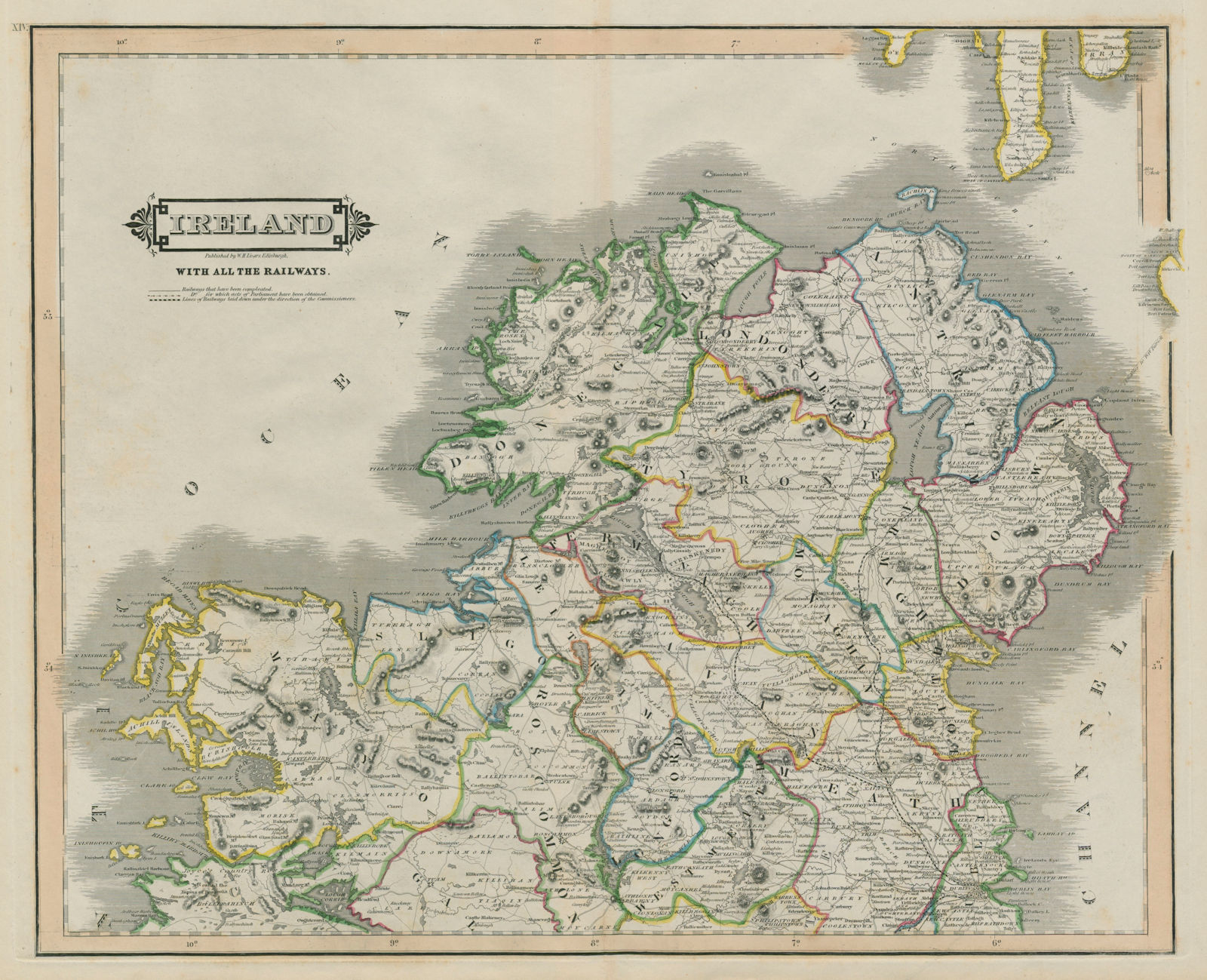 Ireland with all the railways - complete & planned. North sheet. LIZARS 1842 map