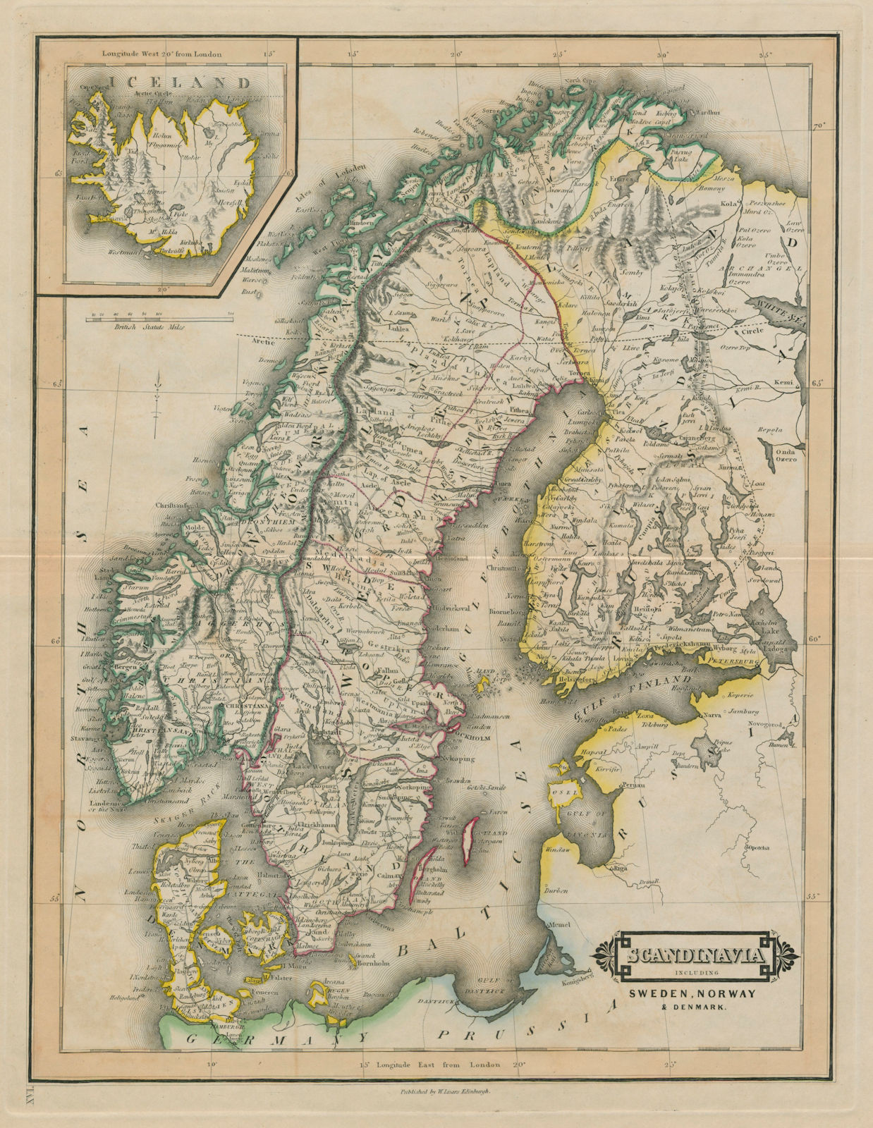 Scandinavia including Sweden, Norway & Denmark. Iceland. LIZARS 1842 old map