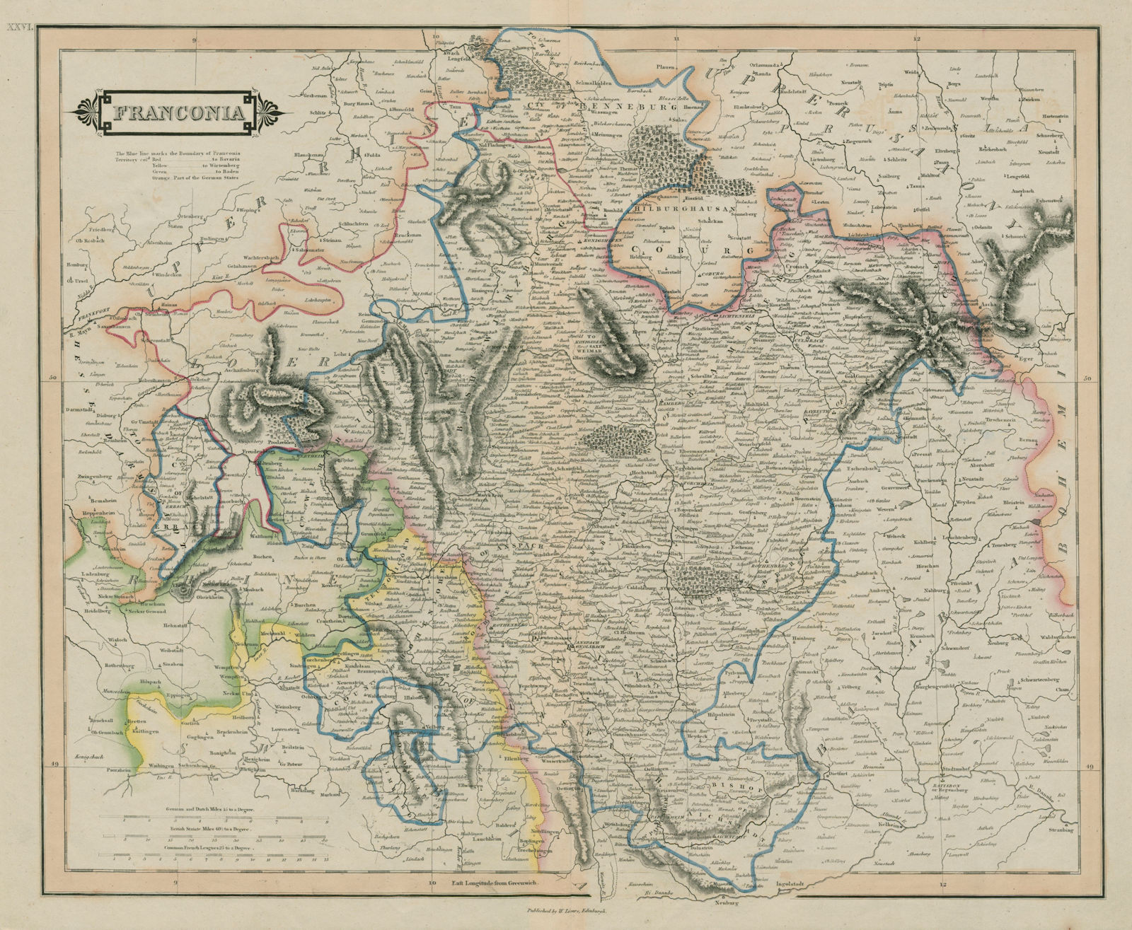 Franconia. Northern Bavaria, Germany. LIZARS 1842 old antique map plan chart