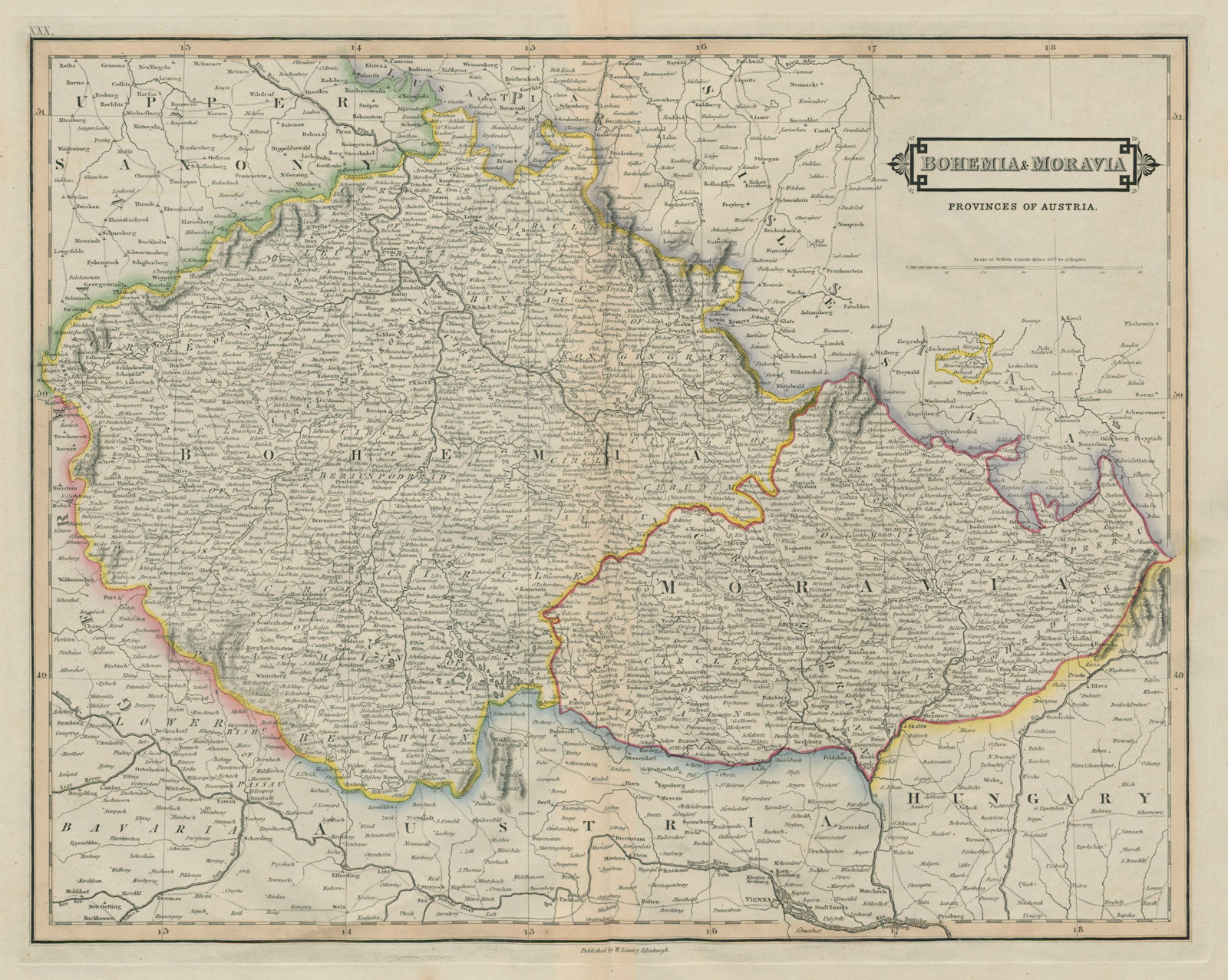 Bohemia and Moravia, provinces of Austria. Czechia. LIZARS 1842 old map