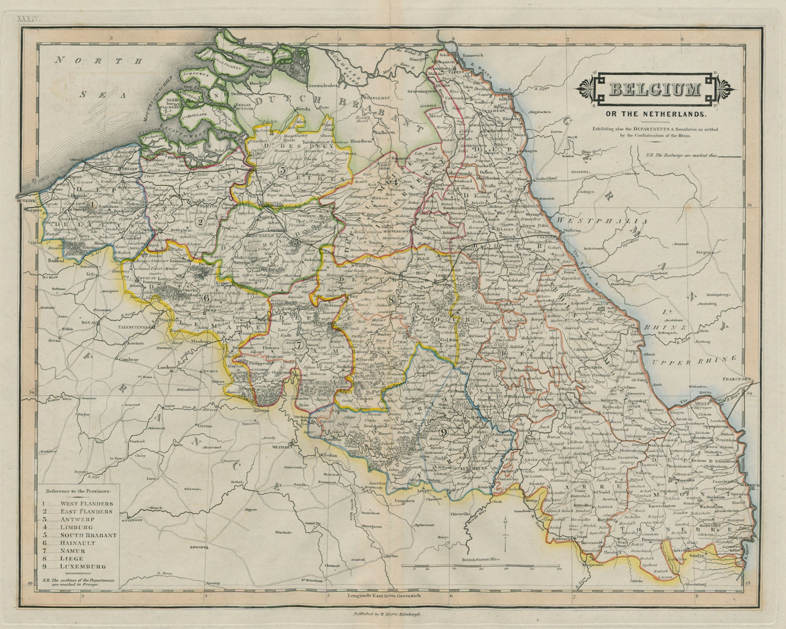 Belgium, or the Netherlands. Showing French Empire departements. LIZARS 1842 map