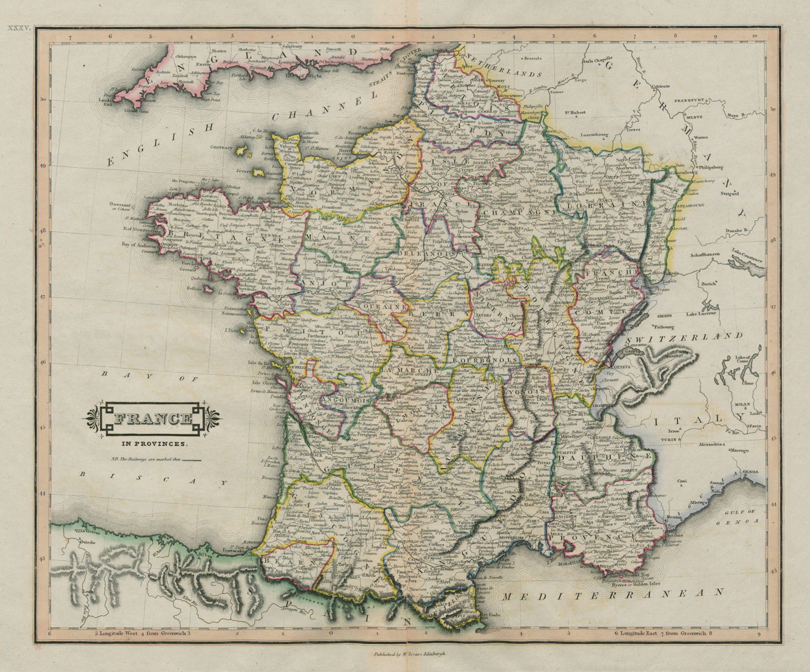 France in provinces. Pre-Revolutionary France. LIZARS 1842 old antique map