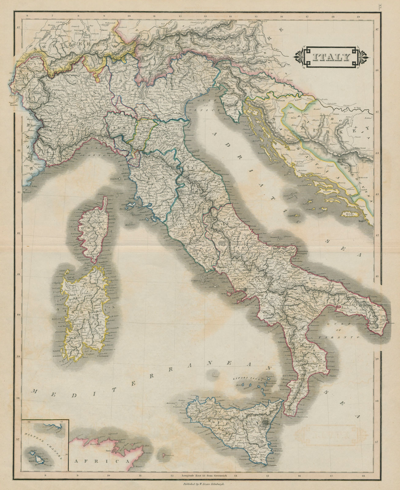 Associate Product Italy. Italian states. Kingdom of Sardinia includes Haute Savoie LIZARS 1842 map