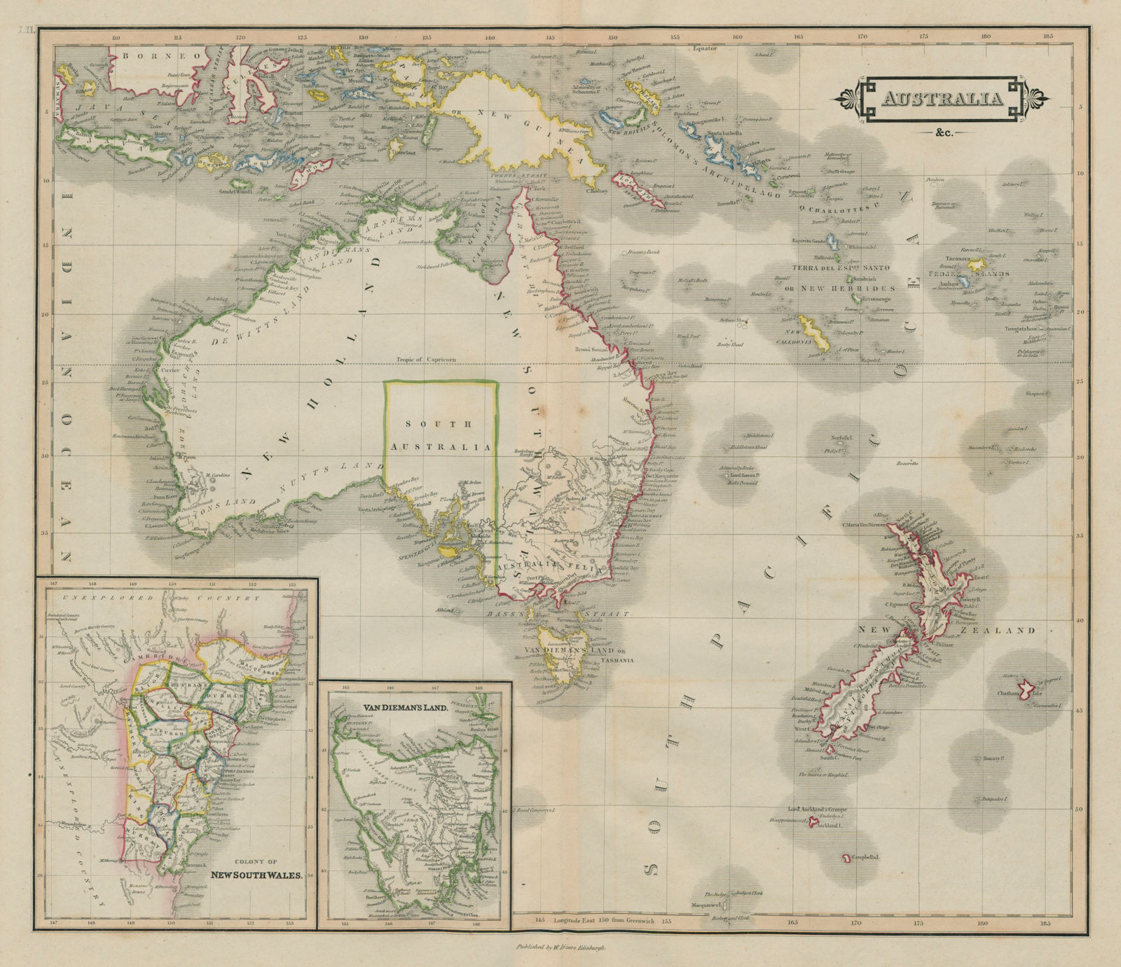 Australia Felix. New South Wales. Van Dieman's Land. New Holland LIZARS 1842 map