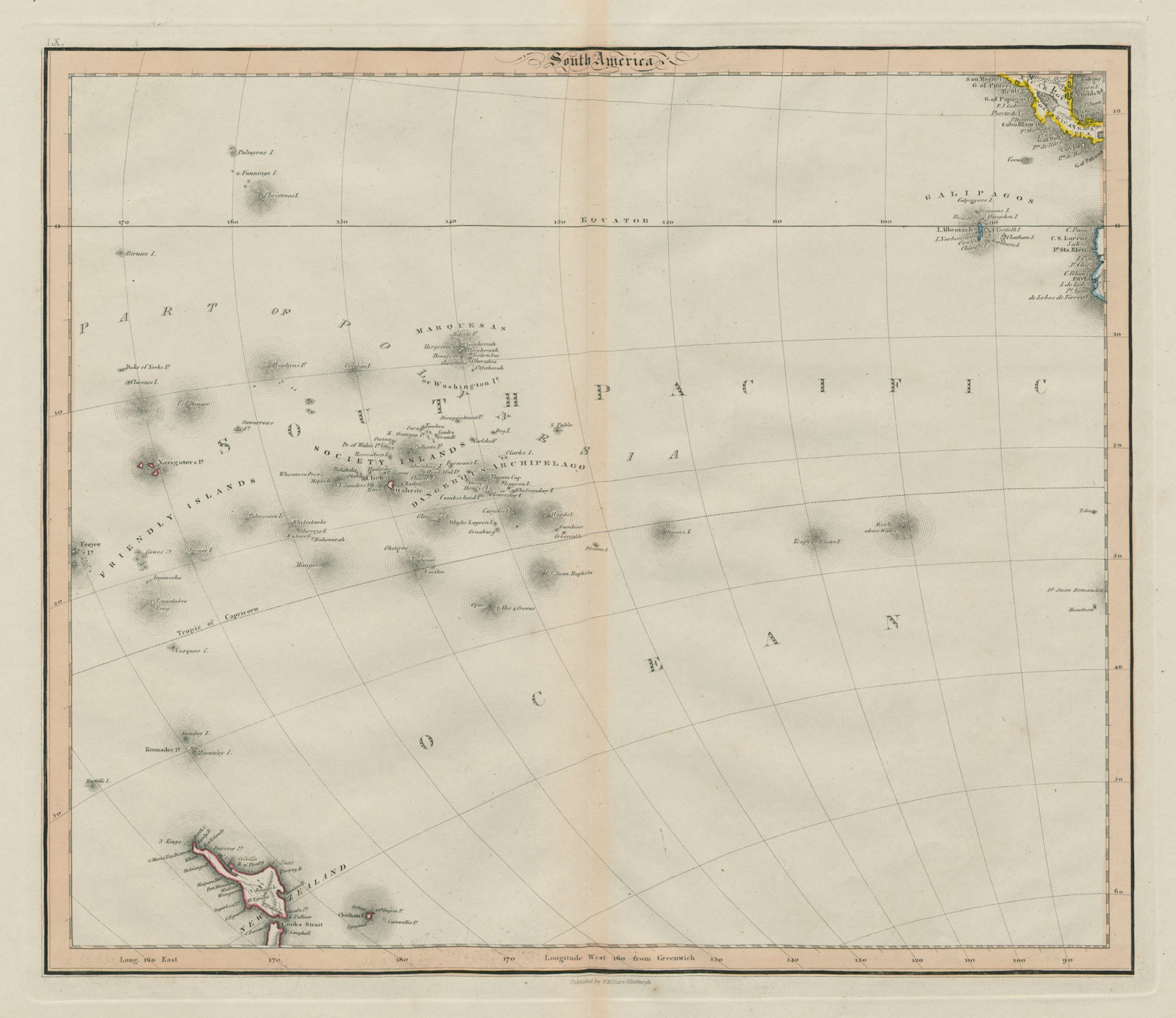 Associate Product South Pacific Ocean. Polynesia "Dangerous Archipelago" Galapagos LIZARS 1842 map