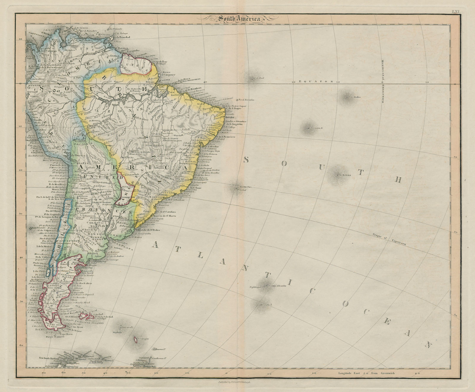 South America /Atlantic Ocean. Gran Colombia. United Provinces. LIZARS 1842 map