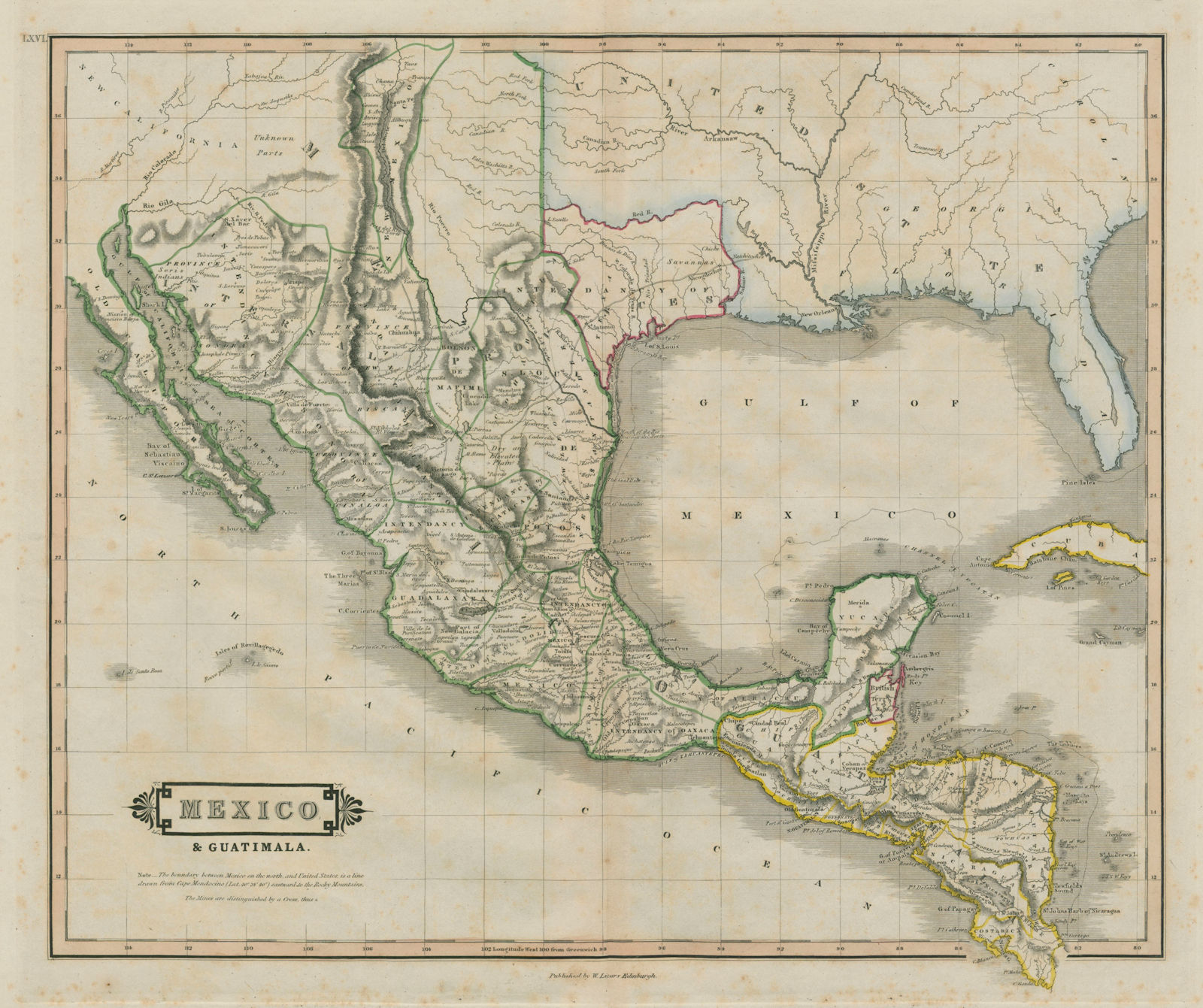 Mexico & Guatimala with the Republic of Texas. LIZARS 1842 old antique map