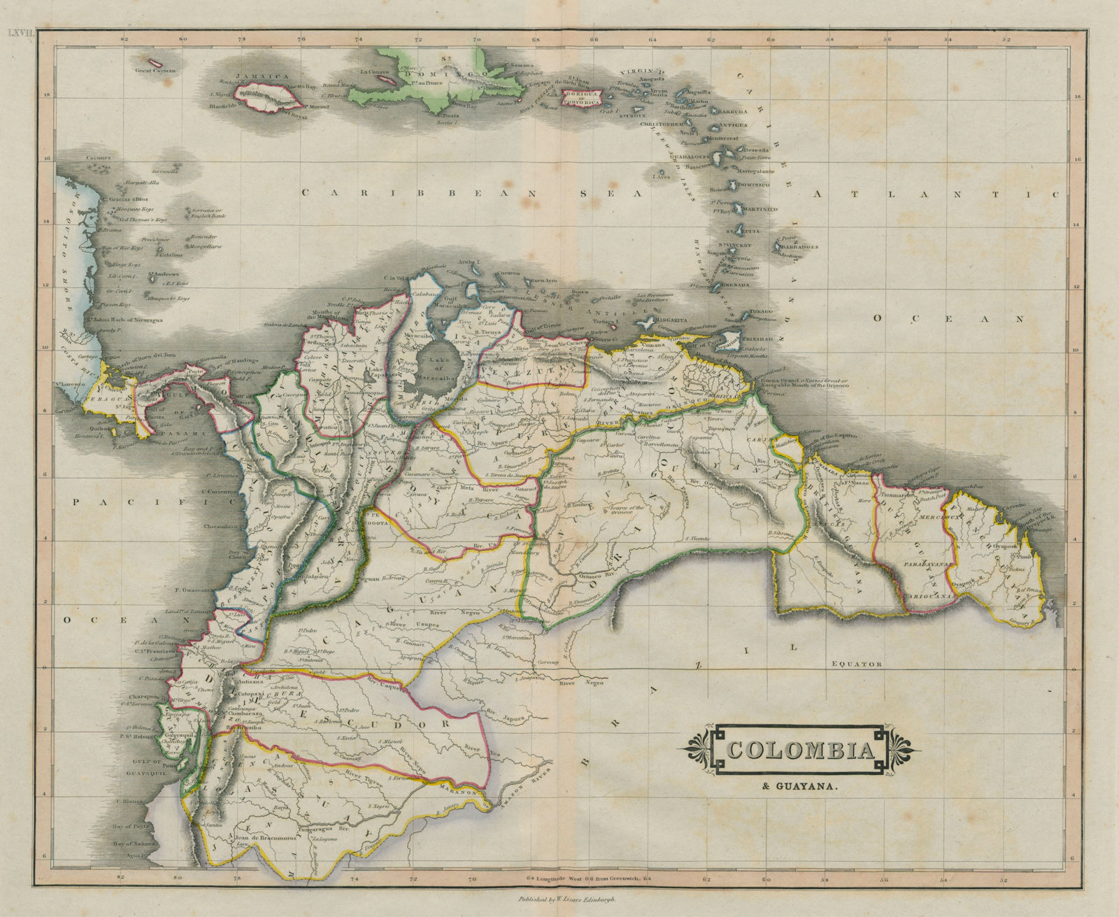 Columbia & Guayana. Gran Colombia. Venezuela. South America. LIZARS 1842 map