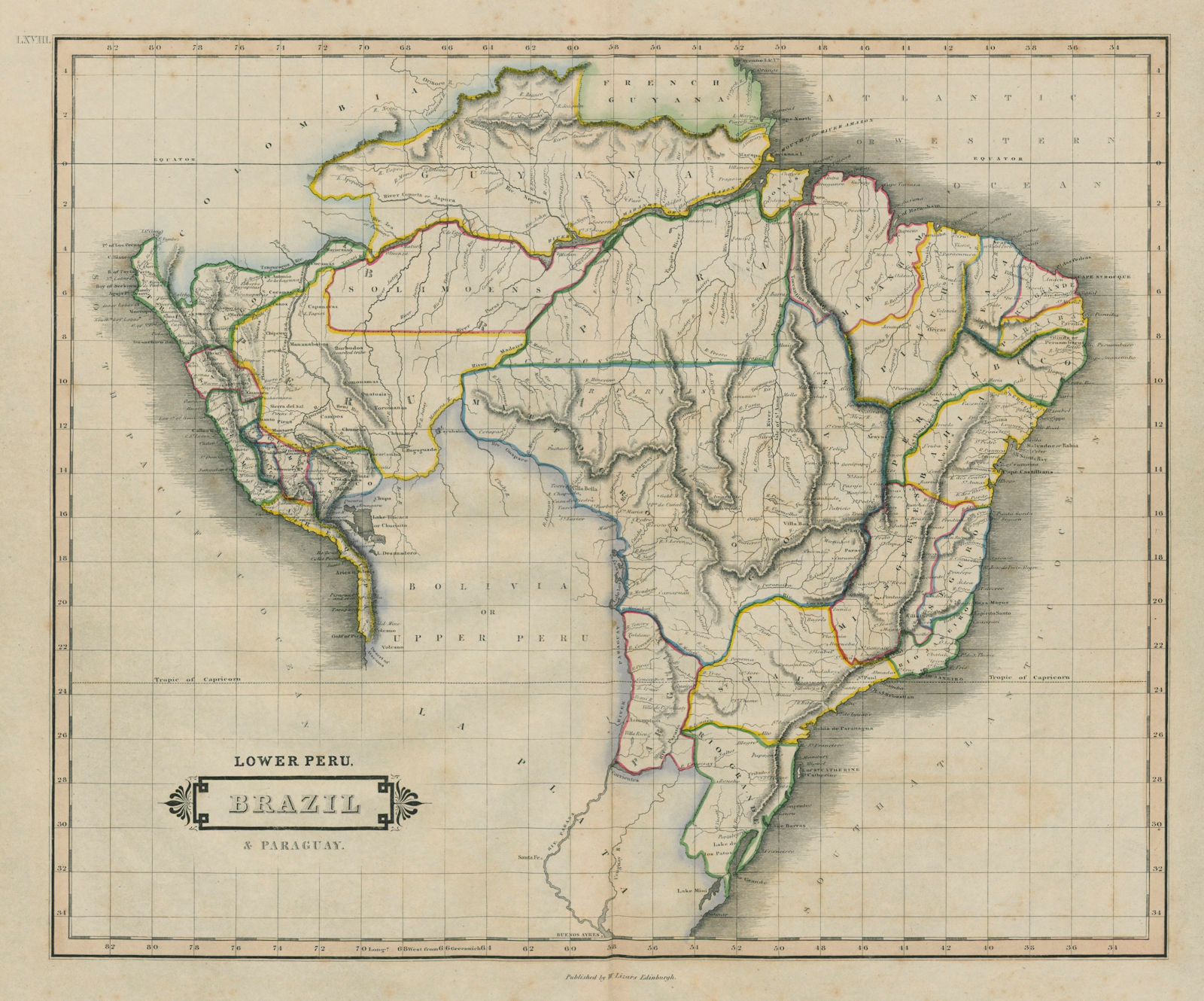 Associate Product Lower Peru, Brazil & Paraguay. Central South America. LIZARS 1842 old map