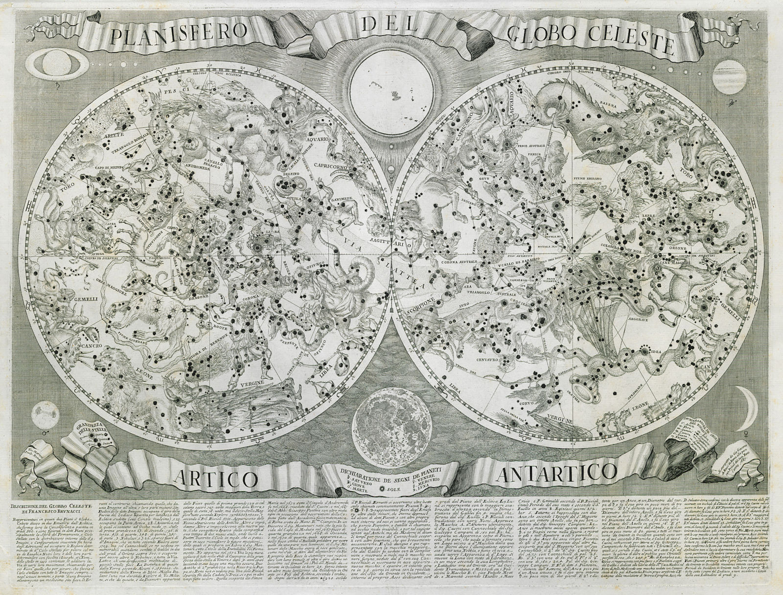 Planisfero del Globo Celeste. Antartico. Planisphere star chart. ROSSI 1687 map