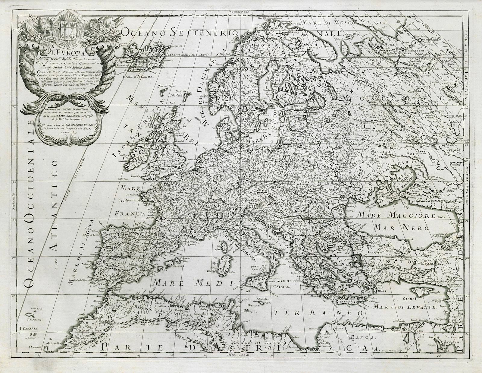 Associate Product L'Europa. Europe. DE ROSSI 1677 old antique vintage map plan chart
