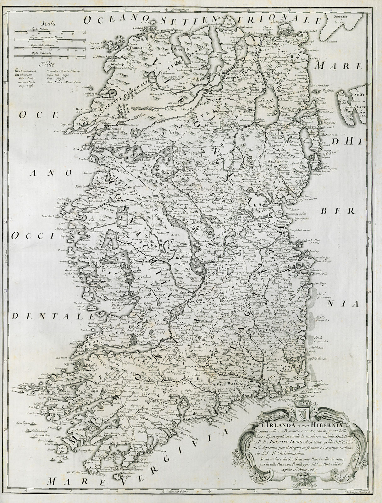 Associate Product L'Irlanda o'vero Hibernia. Ireland. DE ROSSI 1689 old antique map plan chart