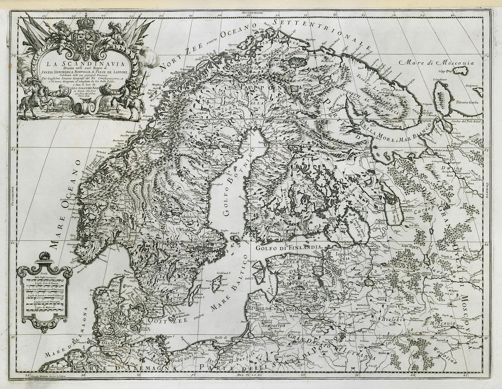 La Scandinavia divisa nelli suoi Regni… Sweden Denmark Norway. DE ROSSI 1678 map