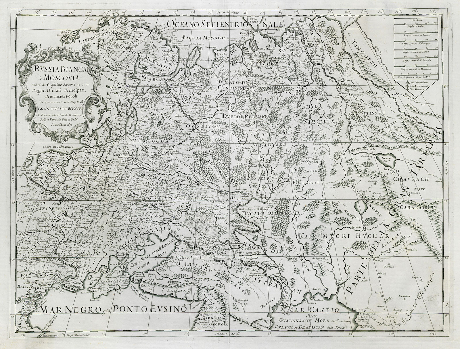 Russia Bianca o Moscovia. White Russia. Muscovy. Belarus Ukraine. ROSSI 1678 map