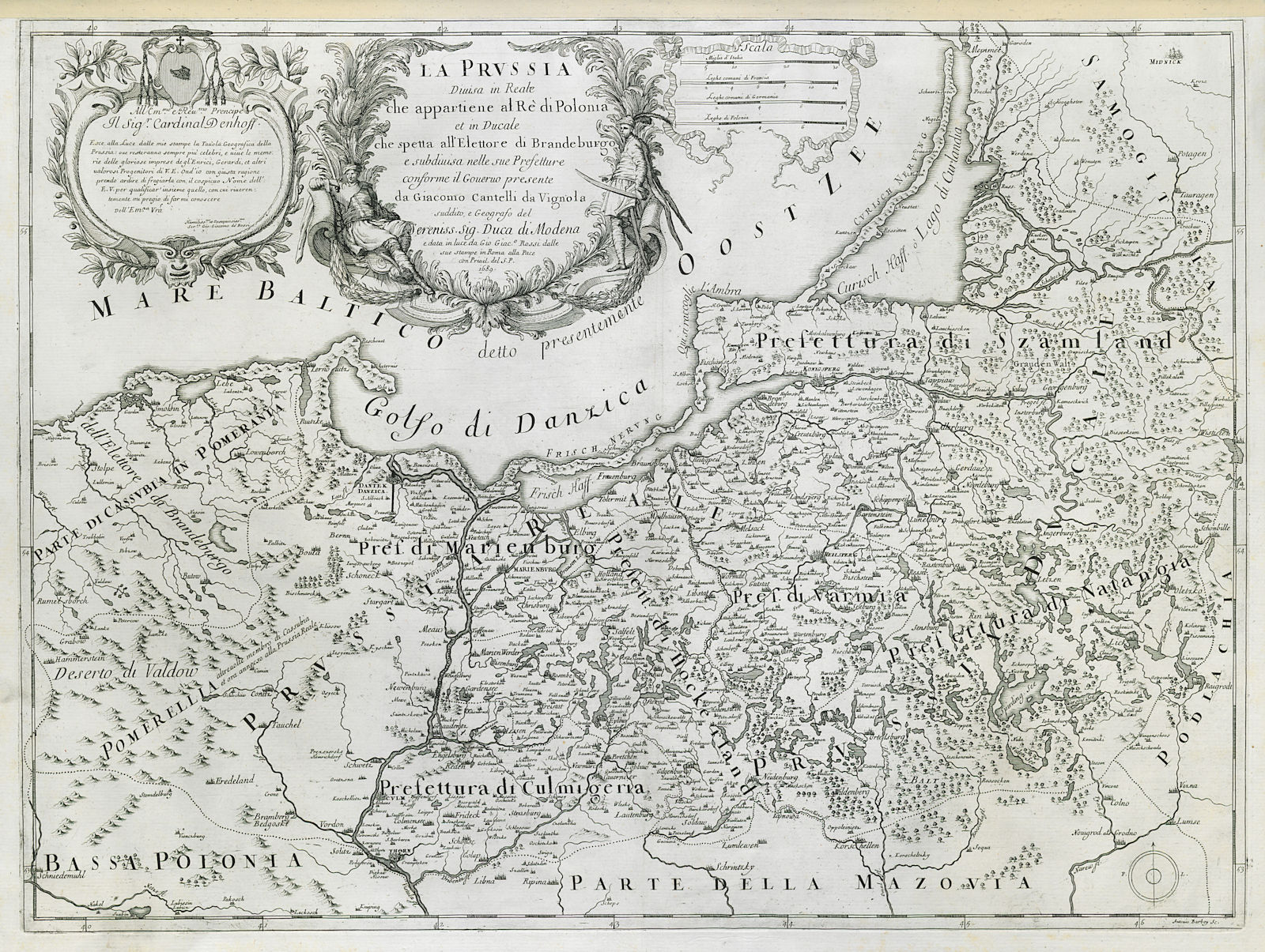 La Prussia divisa…  Northern Poland & Kaliningrad. DE ROSSI 1689 old map