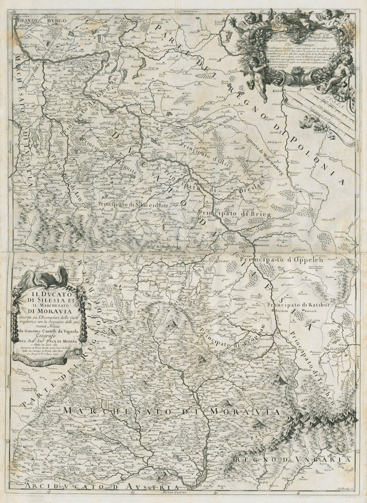Il Ducato di Silesia et il Marchesato di Moravia. Czechia/Poland. ROSSI 1692 map