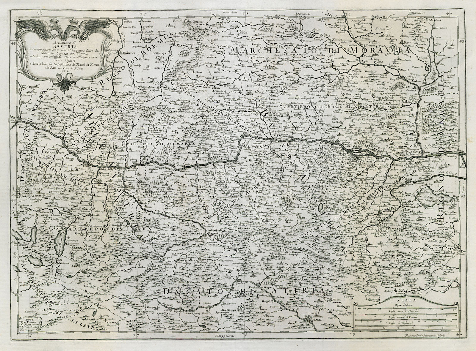 Arciducato d'Austria. Eastern Austria. Archduchy of Austria. DE ROSSI 1684 map