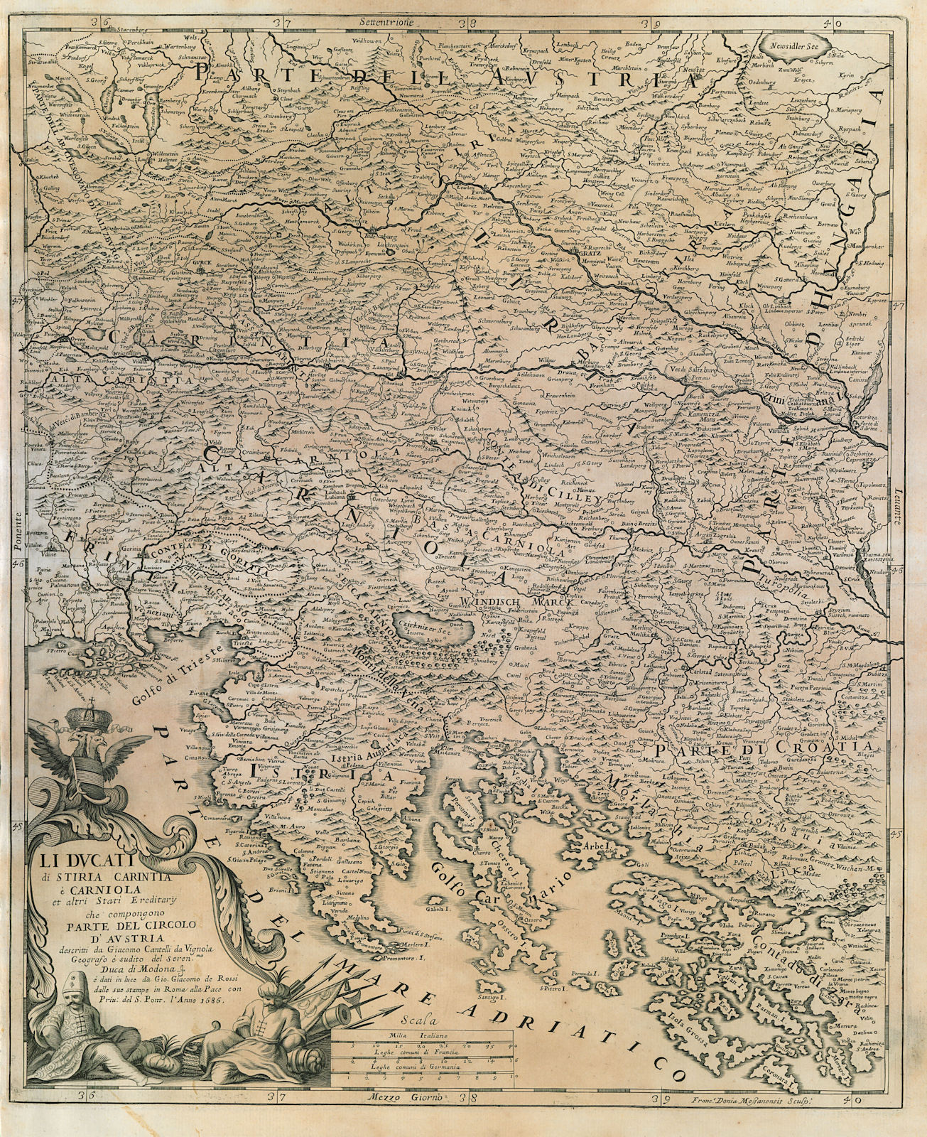 Li Ducati di Stiria, Carintia e Carniola. Istria Slovenia Austria ROSSI 1686 map