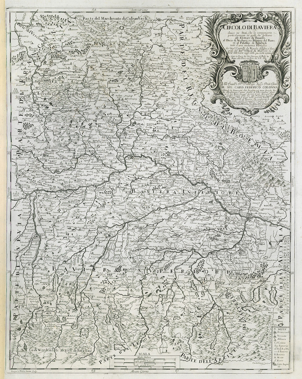 Circolo di Baviere. Eastern Bavaria. Bayern. DE ROSSI 1687 old antique map