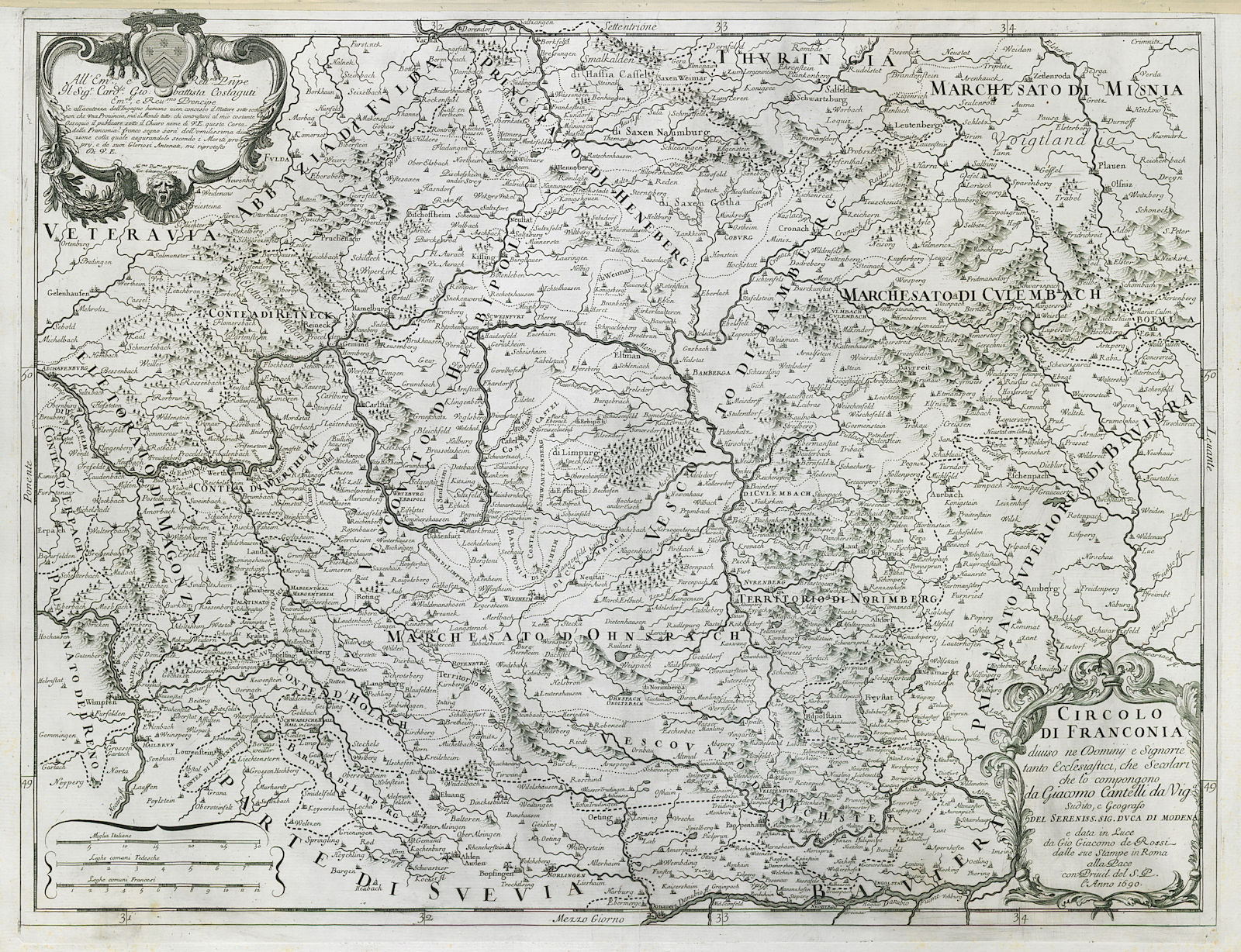 Circolo di Franconia. Northern Bavaria. DE ROSSI / CANTELLI DA VIGNOLA 1690 map