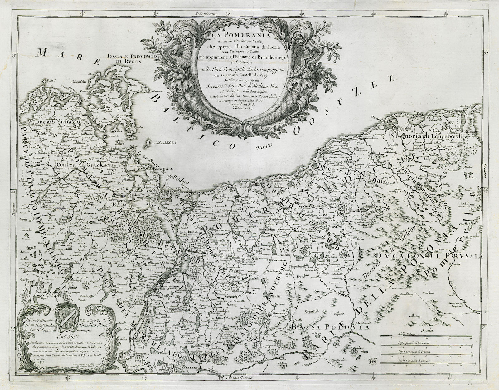 La Pomerania divisa… NE Germany & NW Poland. DE ROSSI / CANTELLI 1689 old map