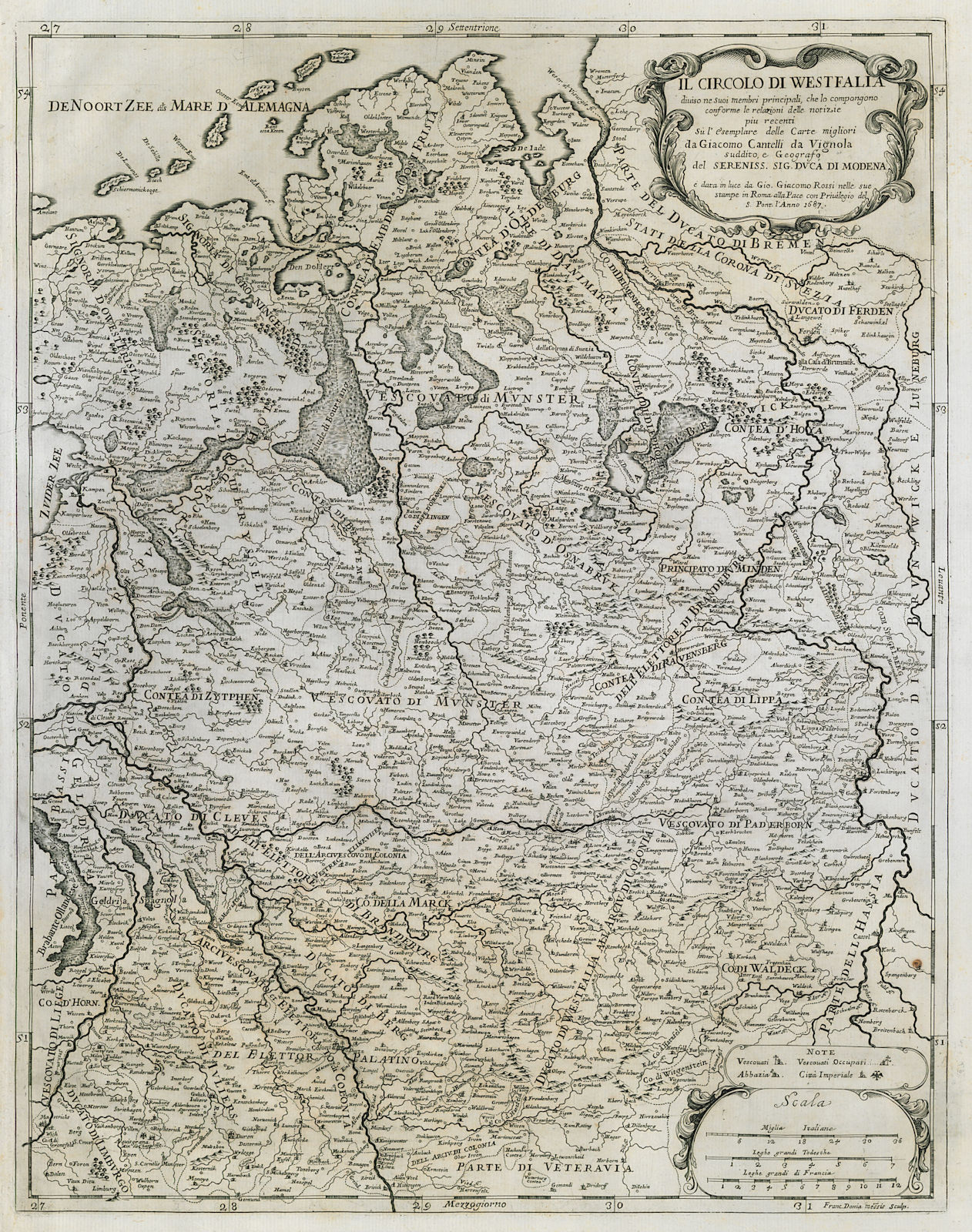 Il Circolo di Westfalia. Westphalia / Lower Saxony. DE ROSSI / CANTELLI 1687 map